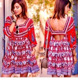 NEW WITH TAGS Free People Midsummers Dream Dress Size large Red Floral Cutout